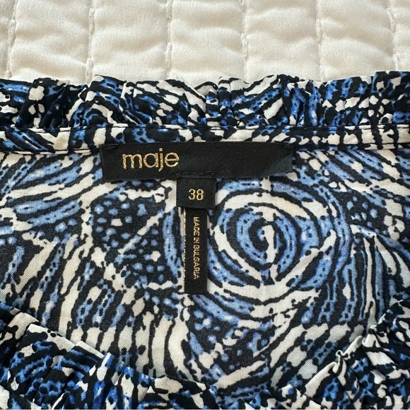 Maje Printed 100% Viscose in Smocking Indigo Patterned With Long Sleeve Dress - Picture 7 of 16